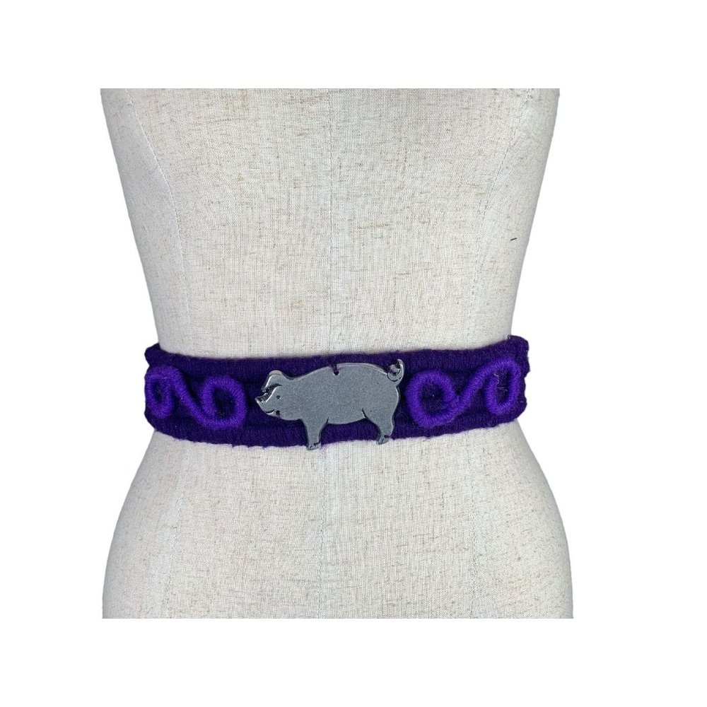 Vintage Womens Statement Belt Pig Purple Tie Waist Wide Fabric Retro 90s
